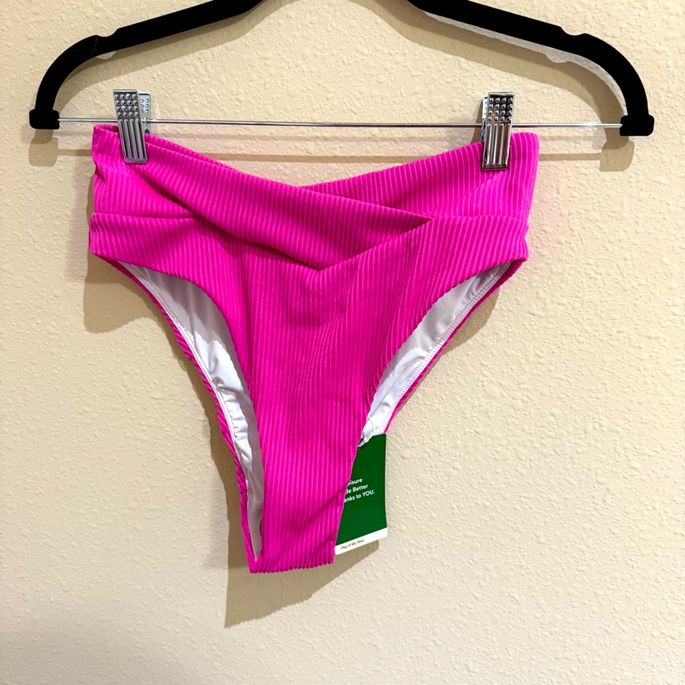 NWT Halara Pink High Waist Ribbed Bikini Bottom